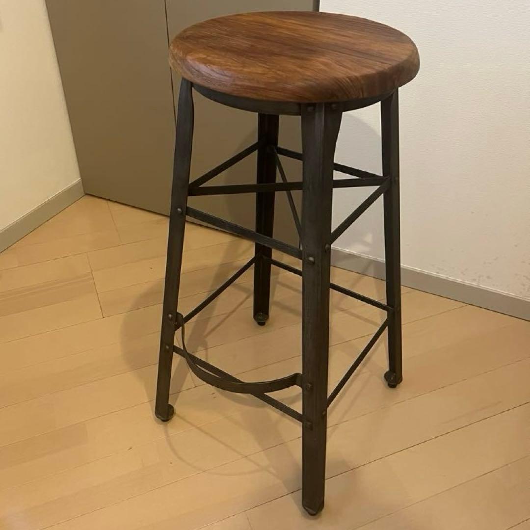 GALLUP＊レアな廃盤商品＊インダストリアルな鉄脚バースツール/座面チーク古材