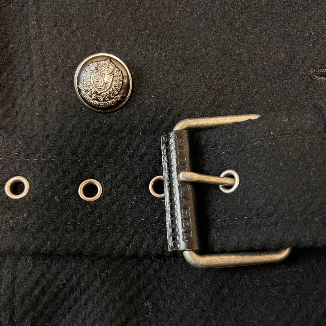 バーバリーブルーレーベル アンゴラ トレンチコート ダブル 銀ボタン ブラック