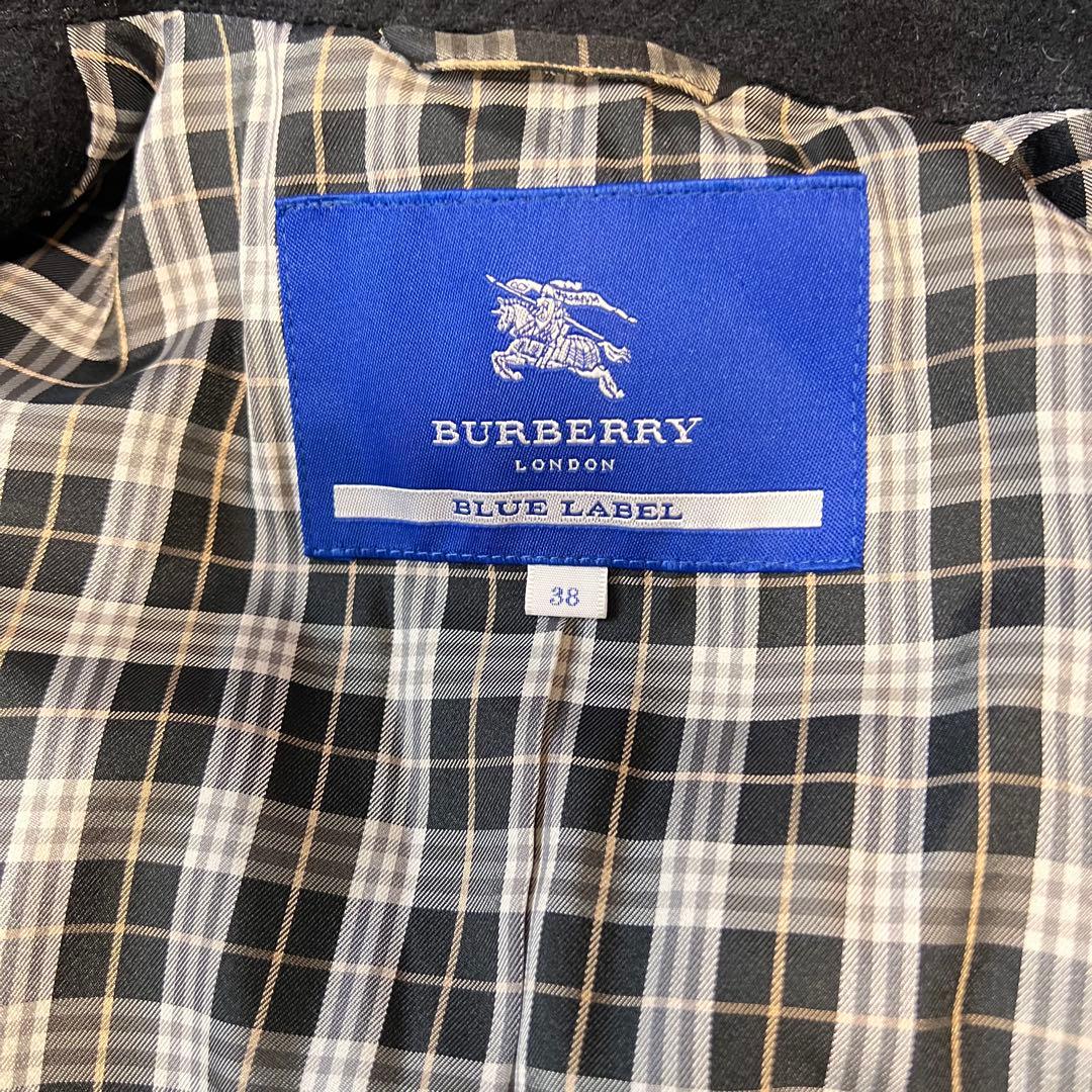 バーバリーブルーレーベル アンゴラ トレンチコート ダブル 銀ボタン ブラック