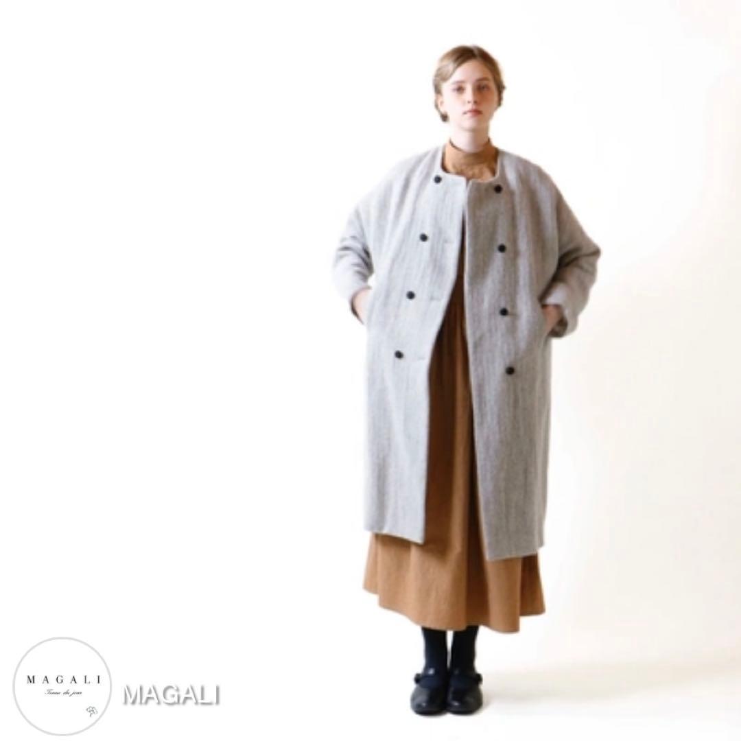 最終値下げMAGALI マガリ ウール リネン ヘリンボーン ダブルボタンコート