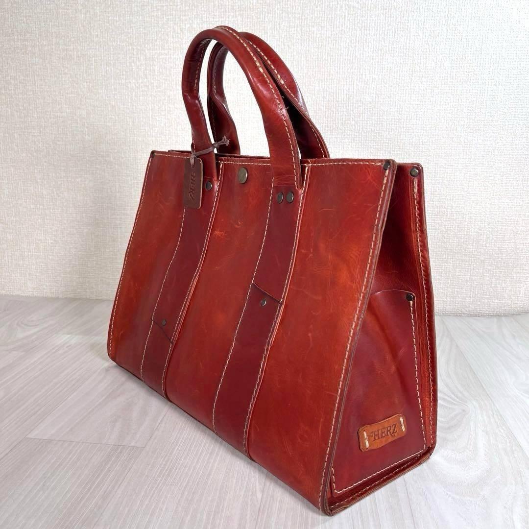 【良品】HERZ/ヘルツ　トート バッグ　オールレザー　自力式　A4収納　赤茶