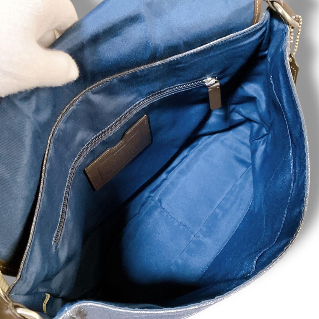 コーチ 大容量 A4収納可 斜め掛け可 デニム メッセンジャーバッグ ネイビー