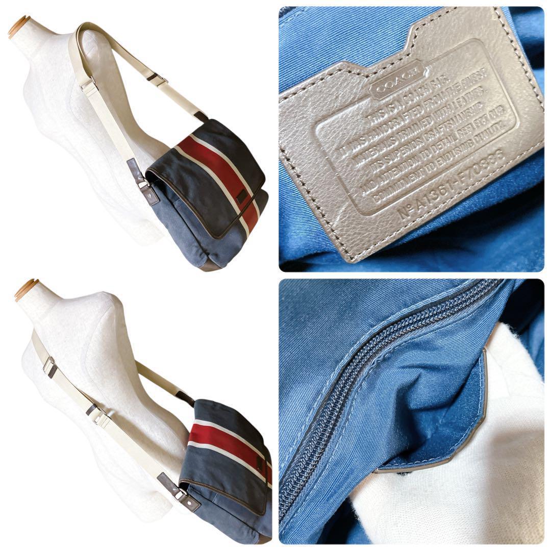 コーチ 大容量 A4収納可 斜め掛け可 デニム メッセンジャーバッグ ネイビー