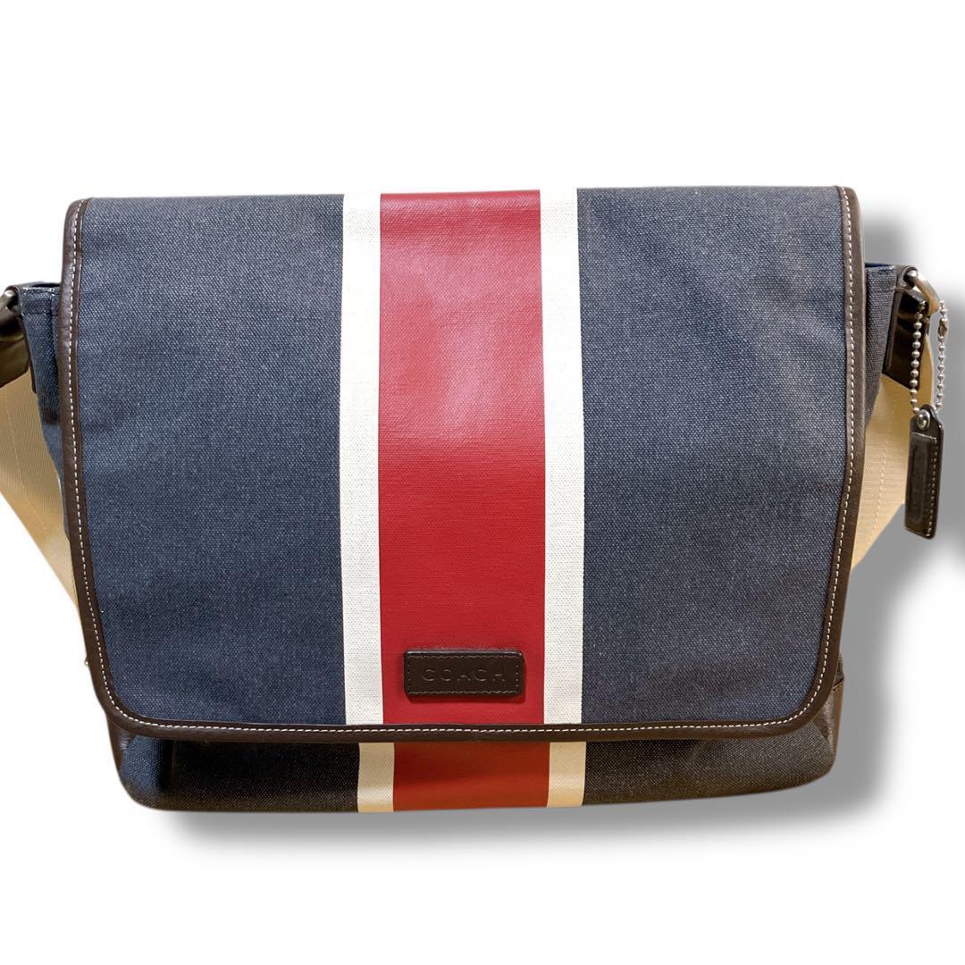 コーチ 大容量 A4収納可 斜め掛け可 デニム メッセンジャーバッグ ネイビー