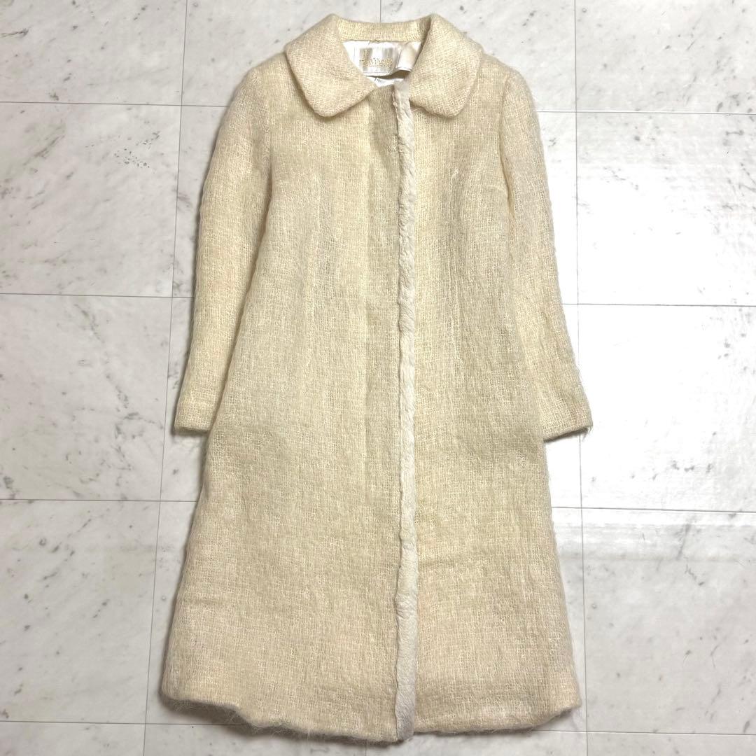 Harrods 2way モヘヤウールブレンドロングコート ラビットファー 2