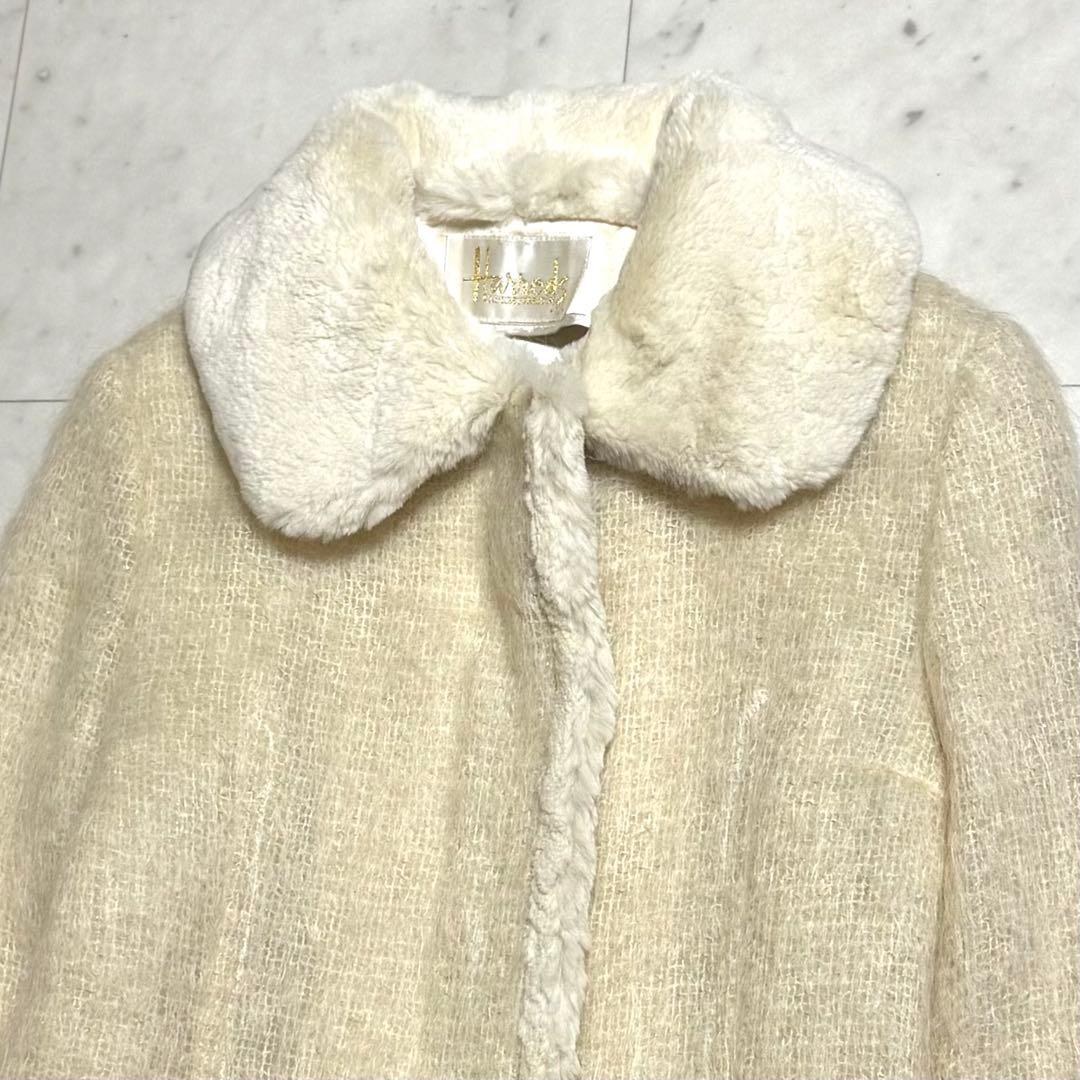 Harrods 2way モヘヤウールブレンドロングコート ラビットファー 2