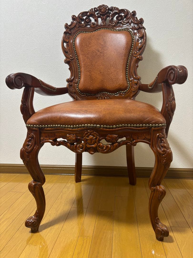 革張アンティークチェア 肘掛け付 古録展 送料無料⓵