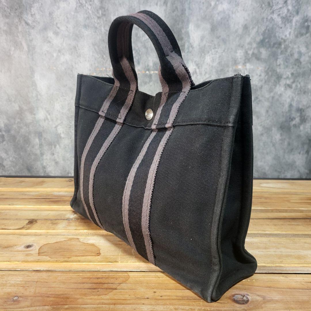 美品 HERMES エルメス フールトゥPM ブラック キャンバストート