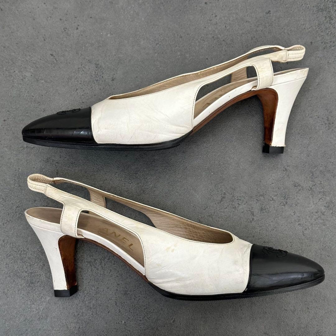 CHANEL ココマーク　バイカラー　スリングバック　パンプス　白　黒