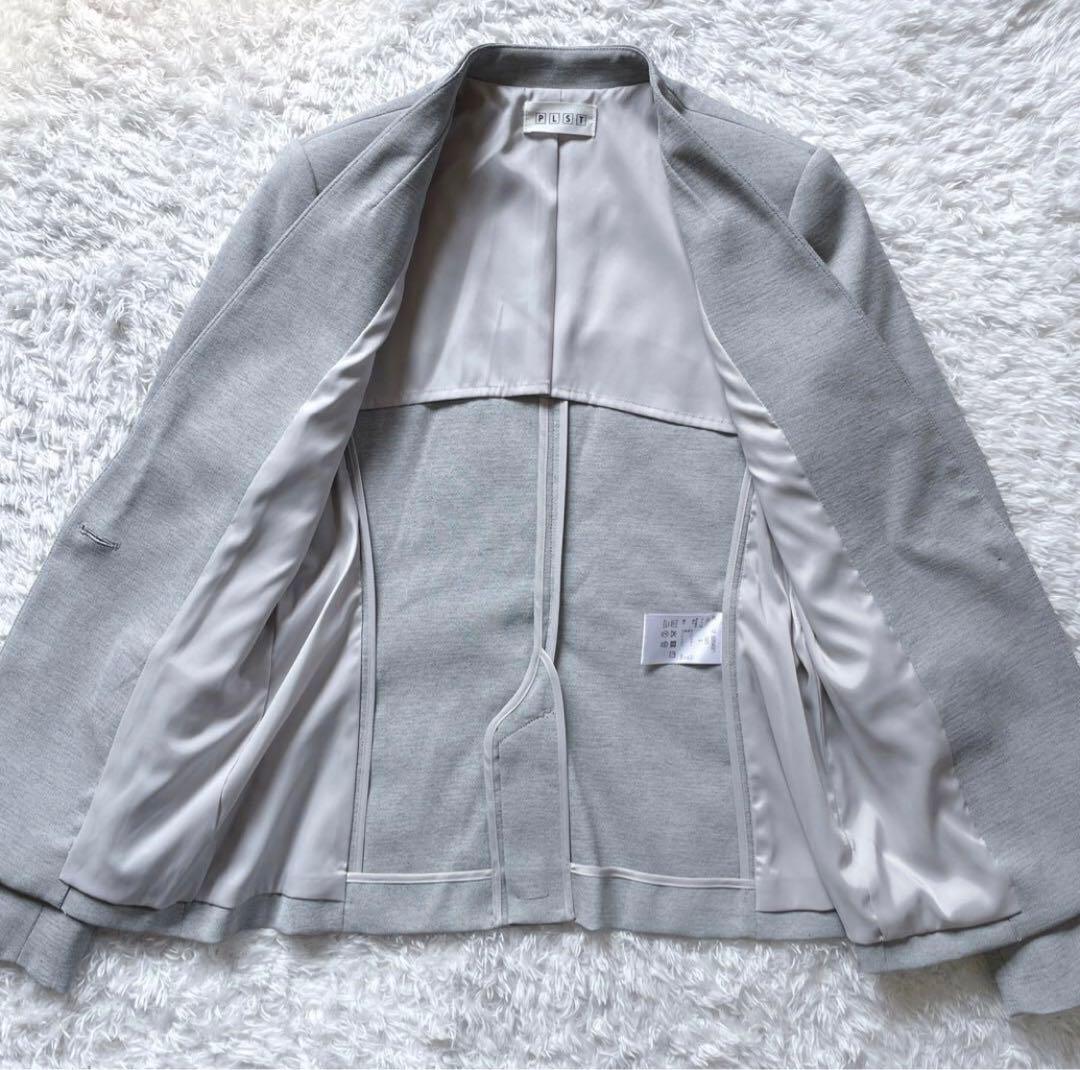 PLST プラステ ノーカラー セットアップ スーツ グレー Sサイズ 美品