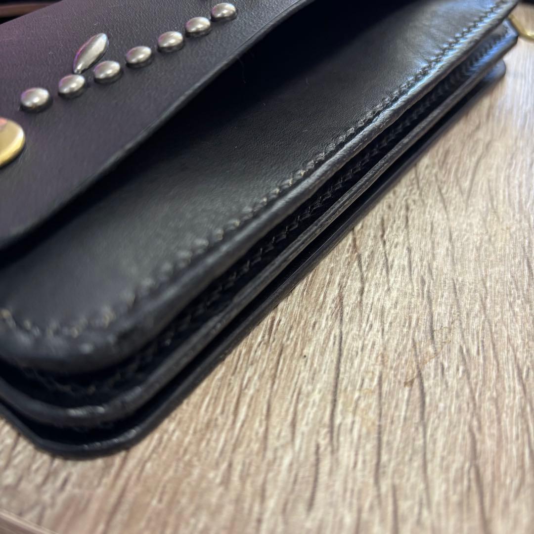 トラッカーウォレット　三層　ハンドメイド　牛ヌメ革　丘染め　スタッズ