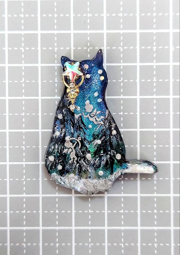 レジン　猫　ヘアゴム　ブローチ　ポニーフック　No.345