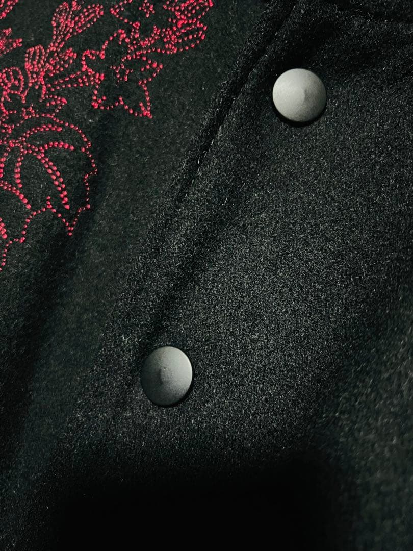 極限定 錦 スカジャン 切り替え 本革レザー 伝説銀鳳凰 銀 刺繍 絡繰魂 黒