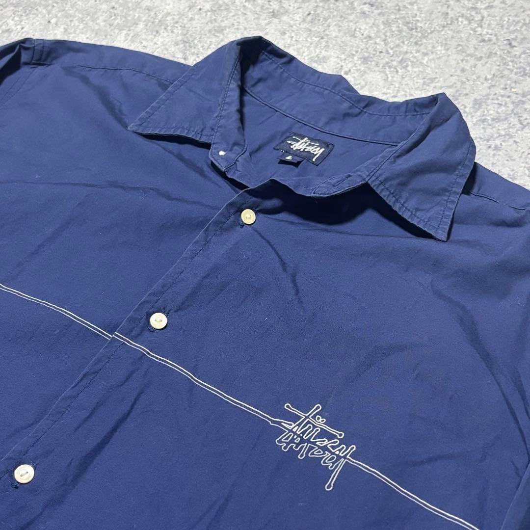【希少】90s USA製 OLD STUSSY 紺タグ 長袖シャツ 開襟 ナス紺