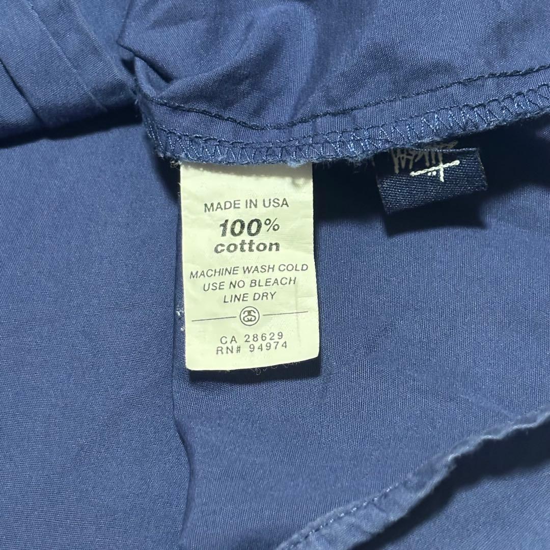 【希少】90s USA製 OLD STUSSY 紺タグ 長袖シャツ 開襟 ナス紺