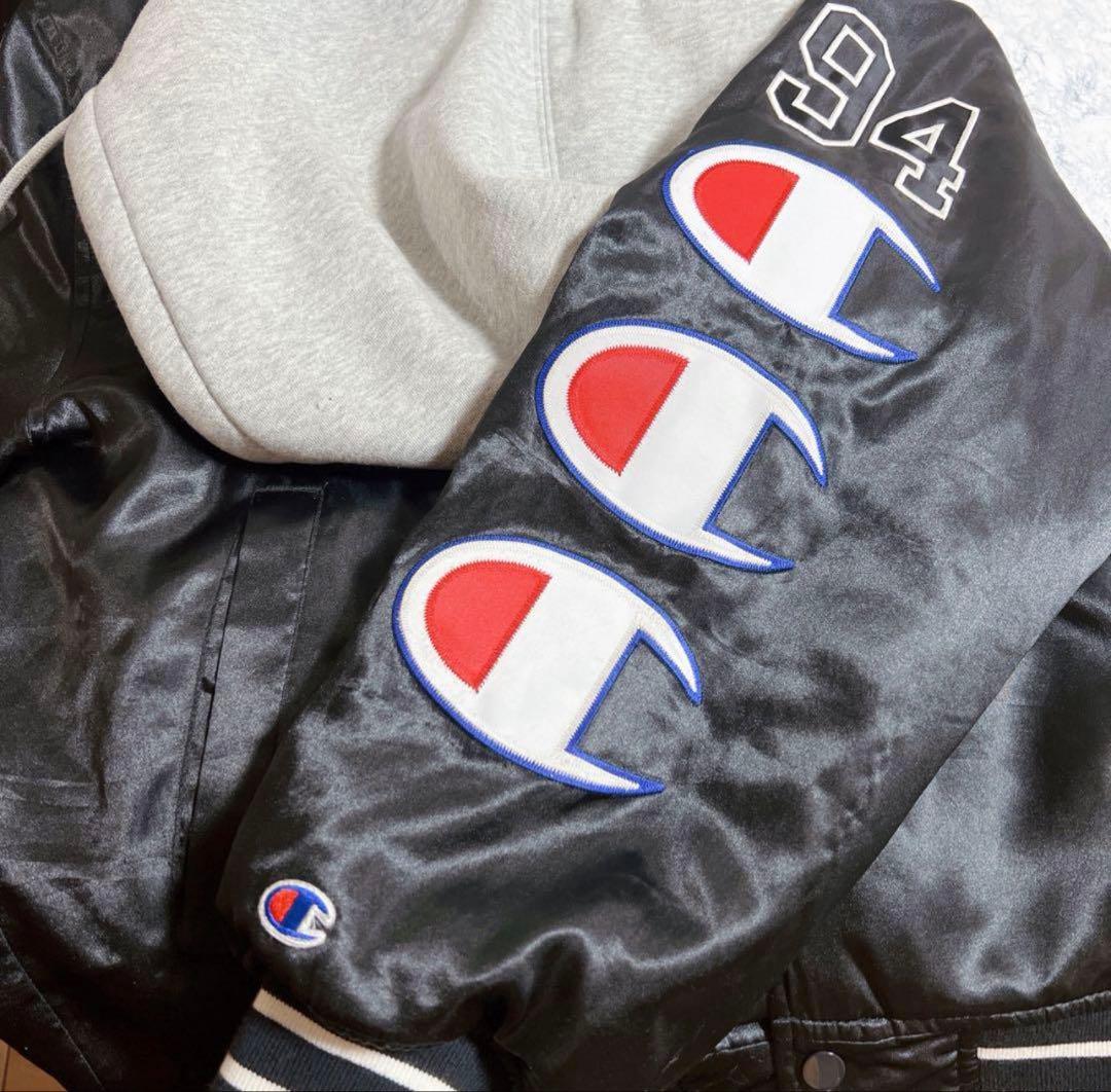 【Champion & SUPREME】 フード付き アウター S 黒