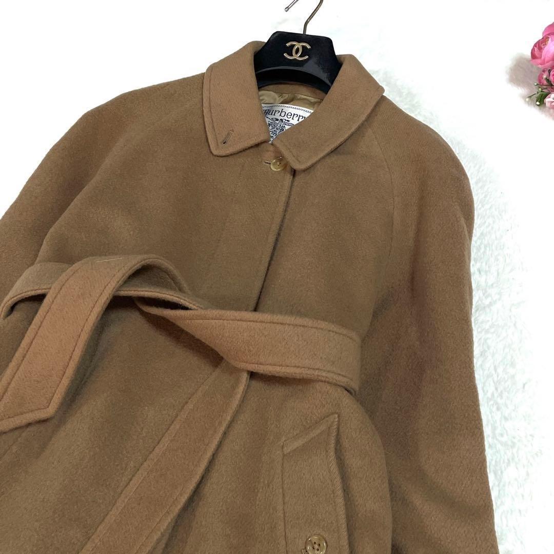 美品● バーバリー ロングコート ベルト ウール キャメル XL相当