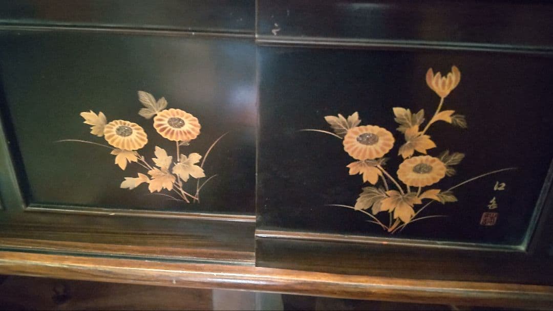 花模様 昭和レトロ木製茶箪笥