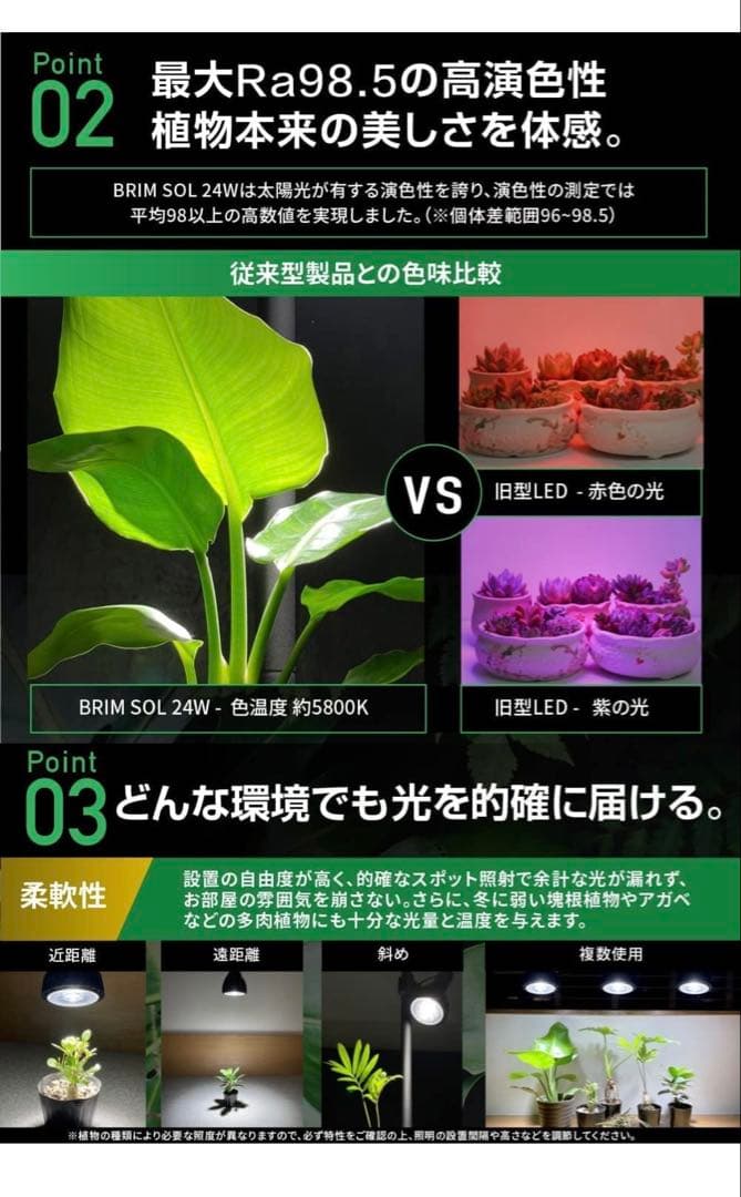 BRIM SOL 24W 植物育成ライト LED フルスペクトル 白色5800K