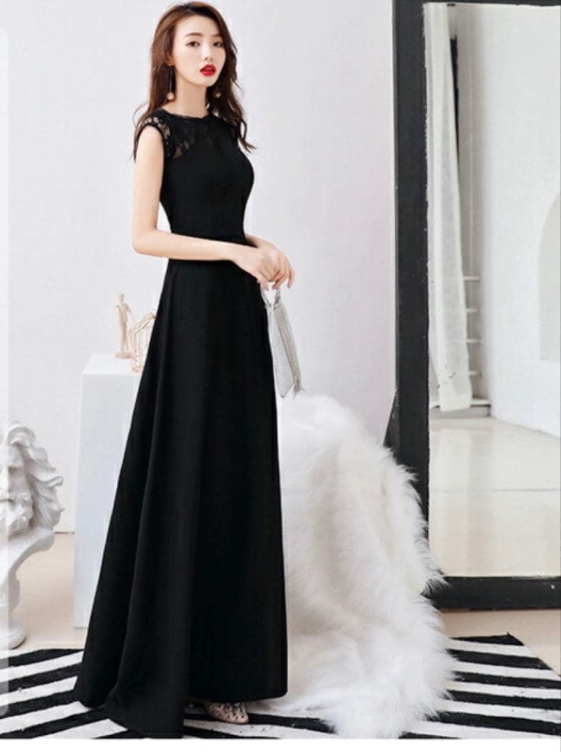 ロングドレス　ブラック　Lサイズ　結婚式　パーティー