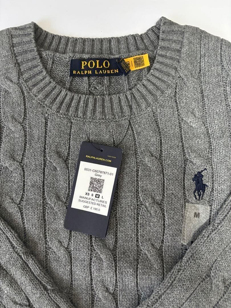 【新品タグ付】POLO ラルフローレン ケーブルニット グレー M 女性向け