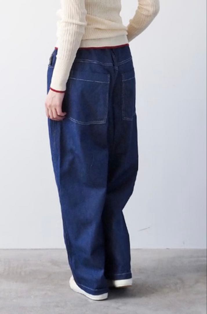 新品訳あり商品！NARU 綿麻ムラ糸デニム ノッポパンツ インディゴ