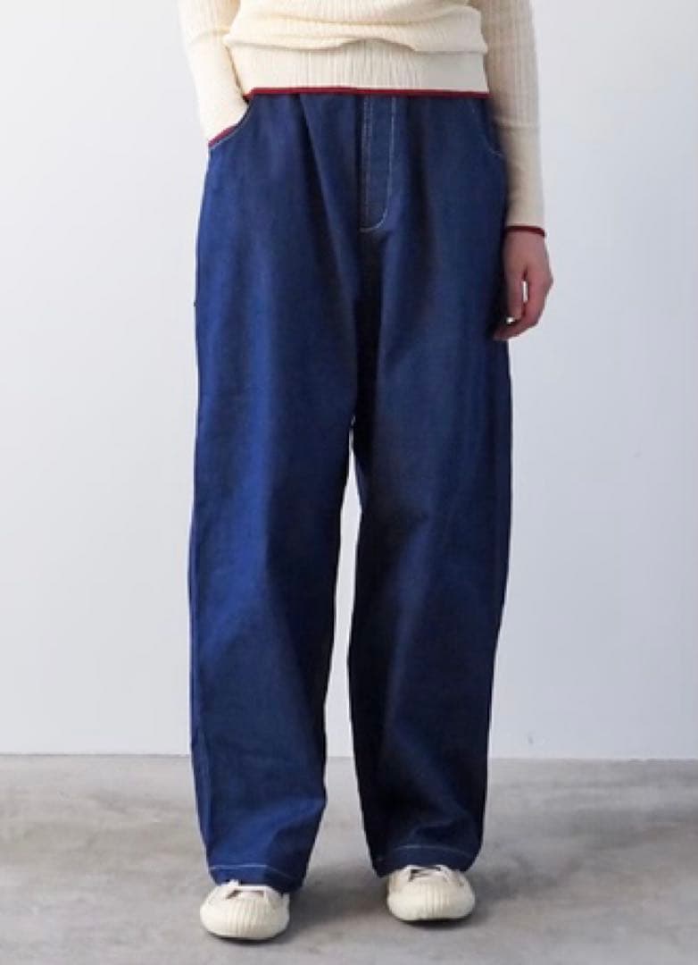 新品訳あり商品！NARU 綿麻ムラ糸デニム ノッポパンツ インディゴ