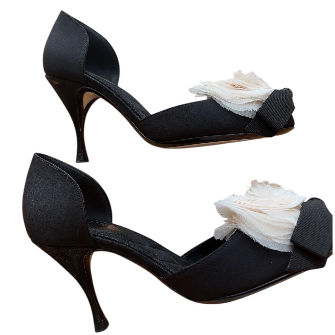 CHANEL カメリア　ハイヒール　リボン　34C 21-22cm相当