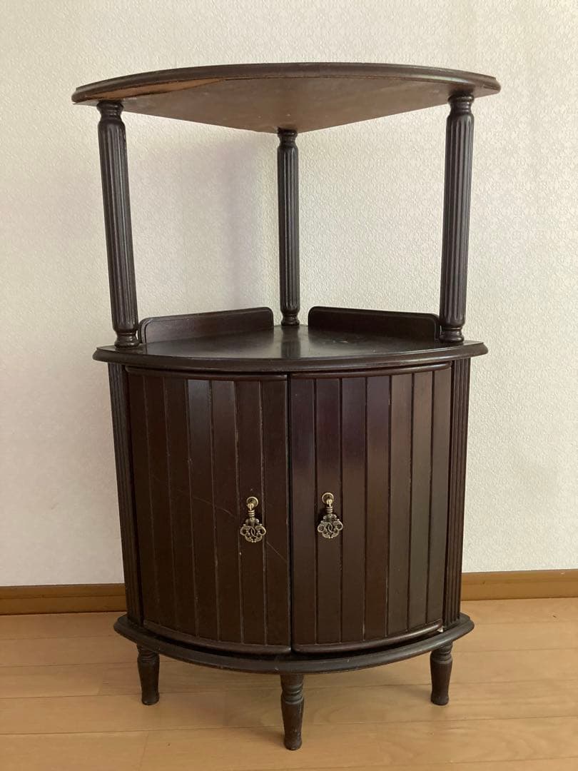 コーナーラック 木製 2段 アンティーク レトロ ブラウン シェルフ