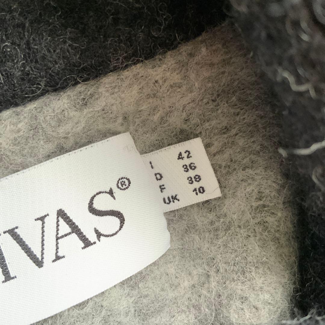 イタリア老舗　CIVAS 取外しフード付きウールコート42　チャコールG×グレー