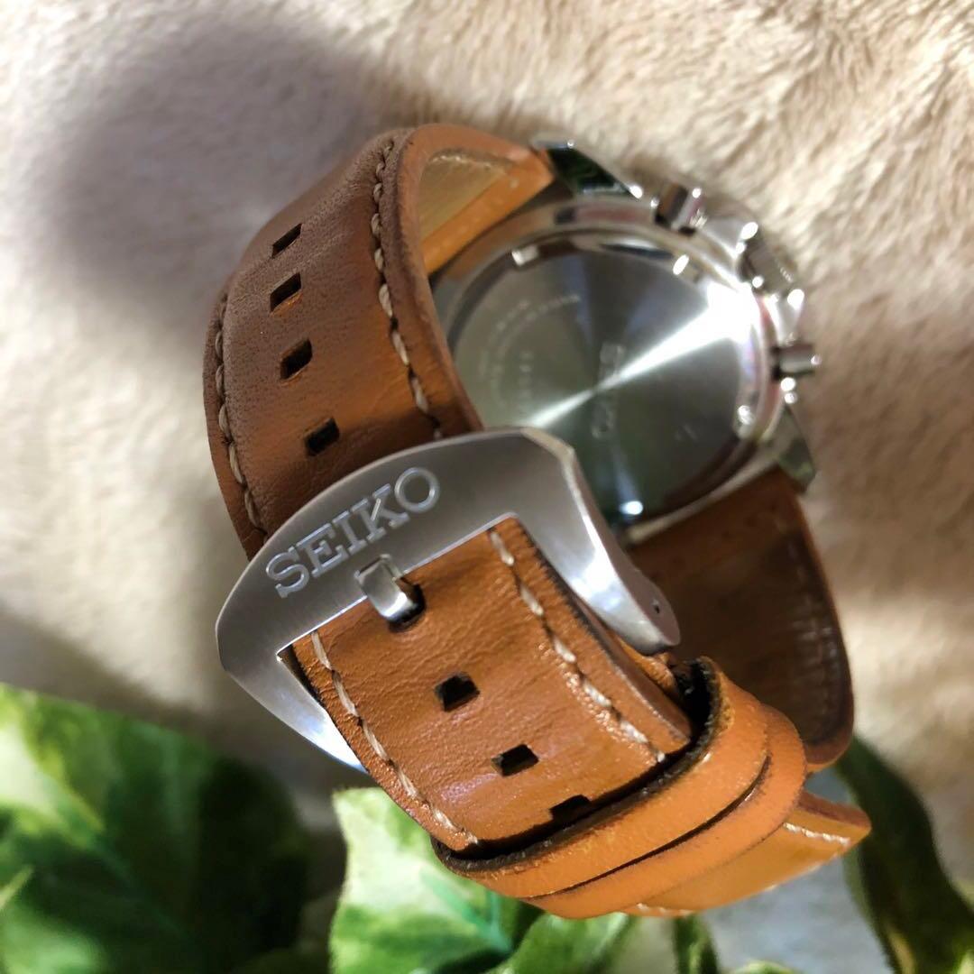 SEIKO セイコー　ソーラー腕時計　クロノグラフ　レザーベルト　メンズ