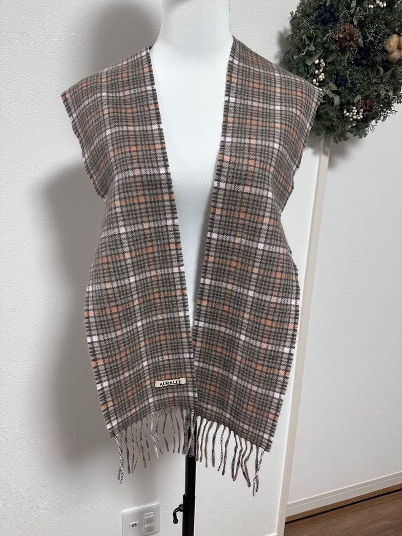 Auralee マフラー　CASHMERE CHECK NARROW STOLE