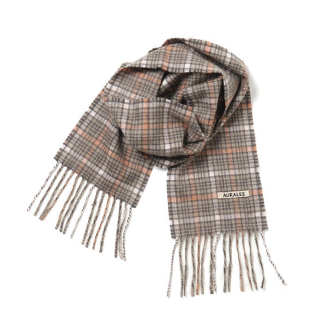 Auralee マフラー　CASHMERE CHECK NARROW STOLE
