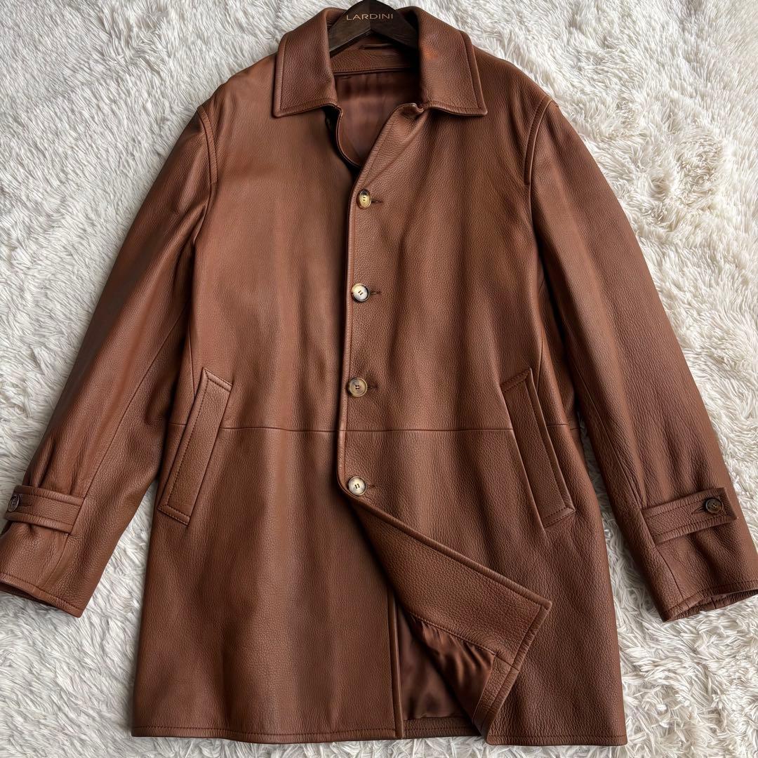 ディアスキン レザー ステンカラーコート イタリア製 ブラウン 鹿革
