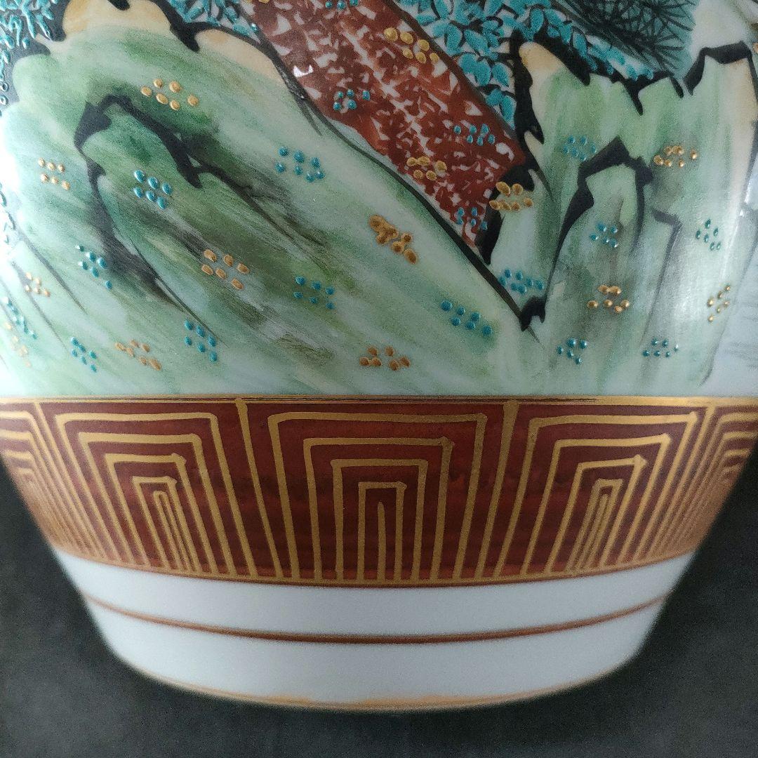B37-1/九谷 清栄造/色絵金彩山水風景文 花瓶/花入/共箱