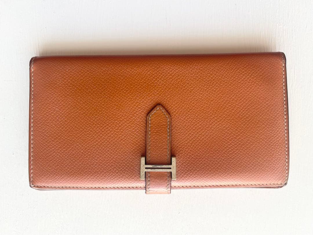 HERMES エルメス べアンスフレ オレンジブラウン □I刻 長財布