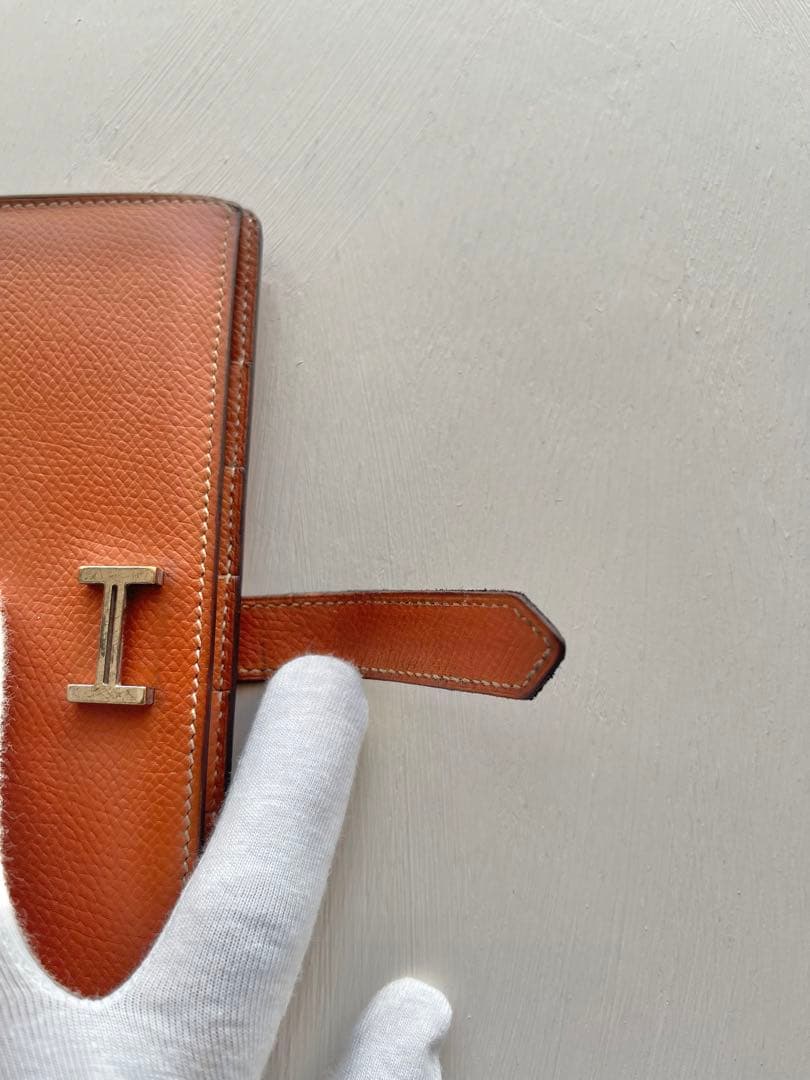 HERMES エルメス べアンスフレ オレンジブラウン □I刻 長財布