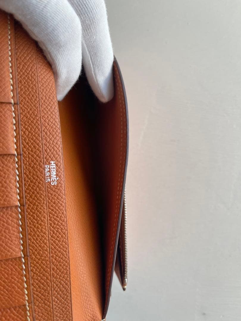 HERMES エルメス べアンスフレ オレンジブラウン □I刻 長財布