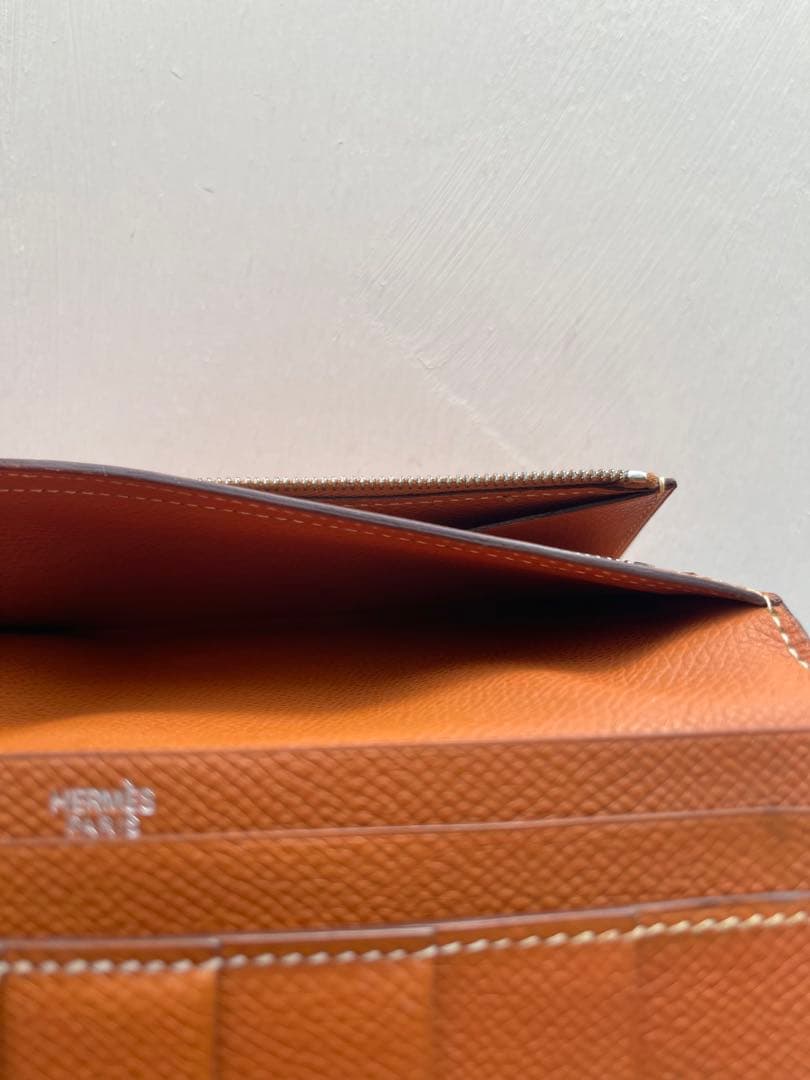 HERMES エルメス べアンスフレ オレンジブラウン □I刻 長財布