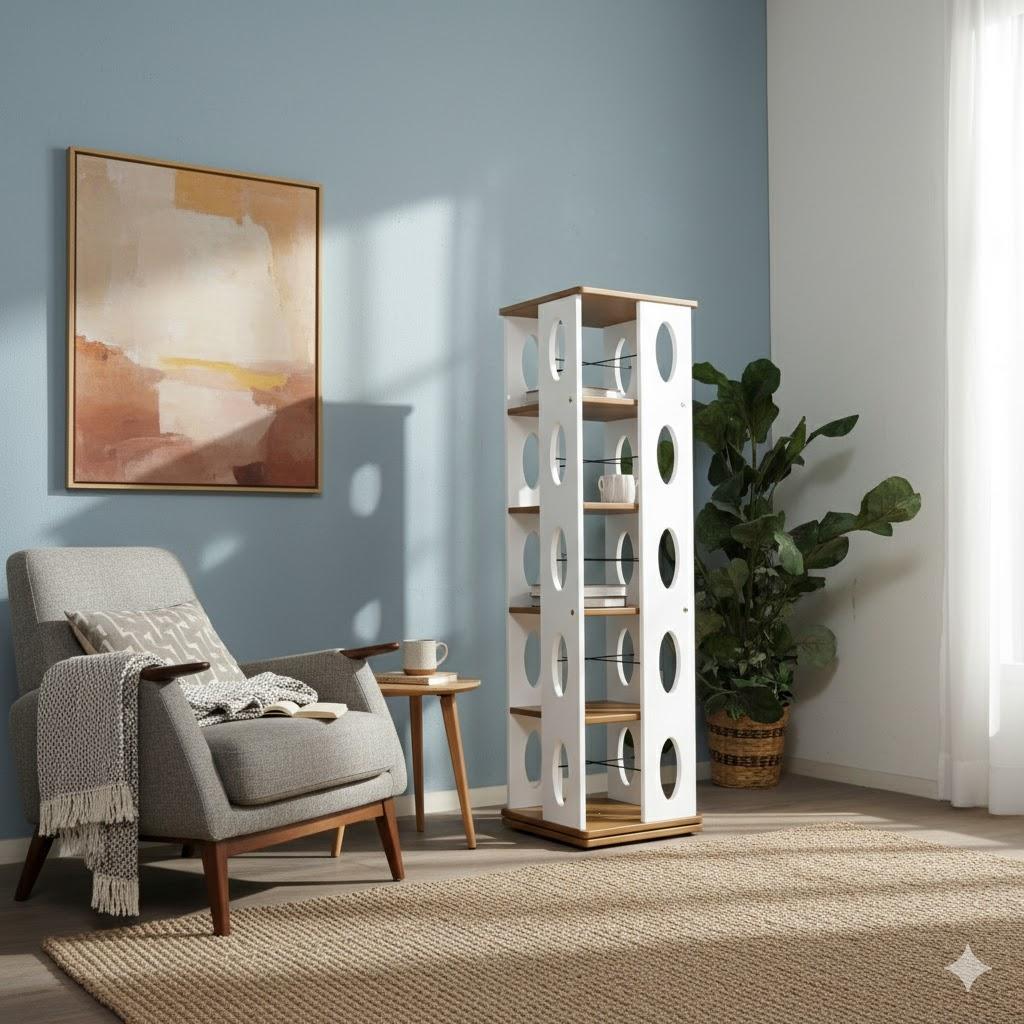 組み立て不要　完成品!　　回転式　本棚　ブックシェルフ　DVD ラック　5段