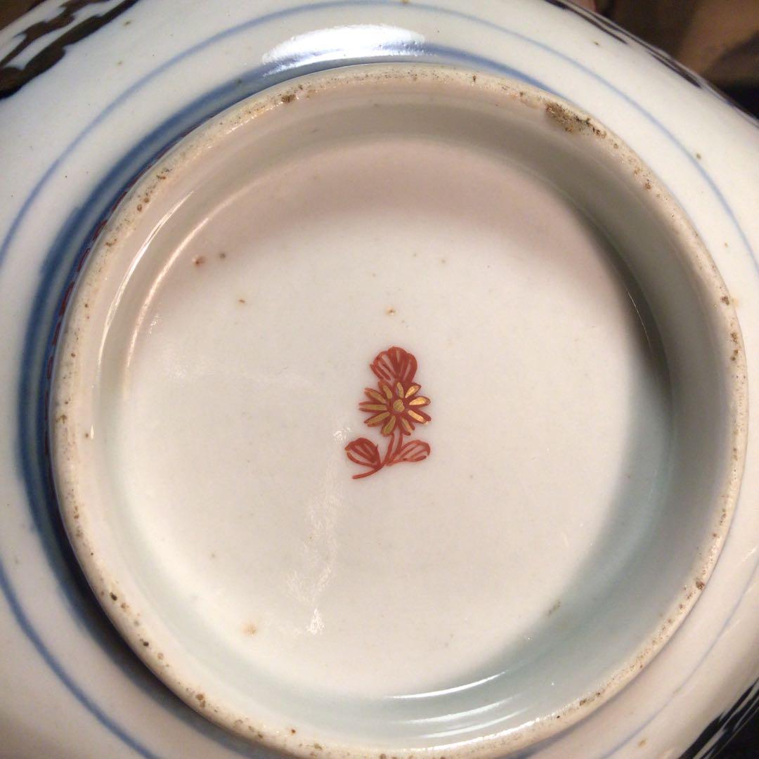 A884 古伊万里　染錦手　極上献上手　楼閣山水紋様　菱形　中皿　小鉢　5客