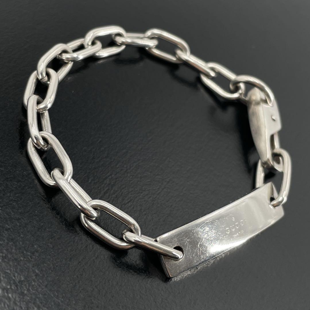 オールドグッチ IDプレート オーバルチェーン ブレスレット シルバー　y2k