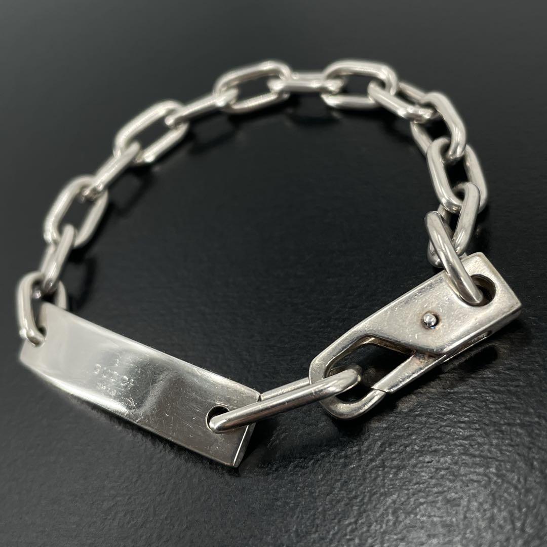 オールドグッチ IDプレート オーバルチェーン ブレスレット シルバー　y2k