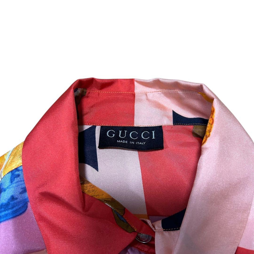 GUCCI　長袖シャツ ブラウス シモ GGロゴ 銀ボタン 大きいサイズ シルク