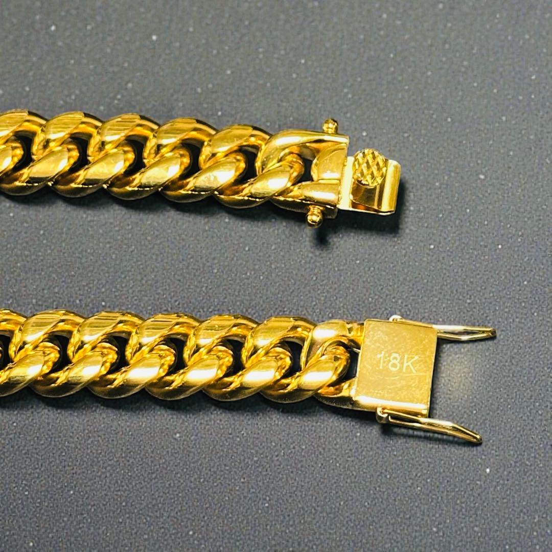 喜平ネックレス 50cm 幅12mm 18K刻印 ステンレス ゴールドチェーン