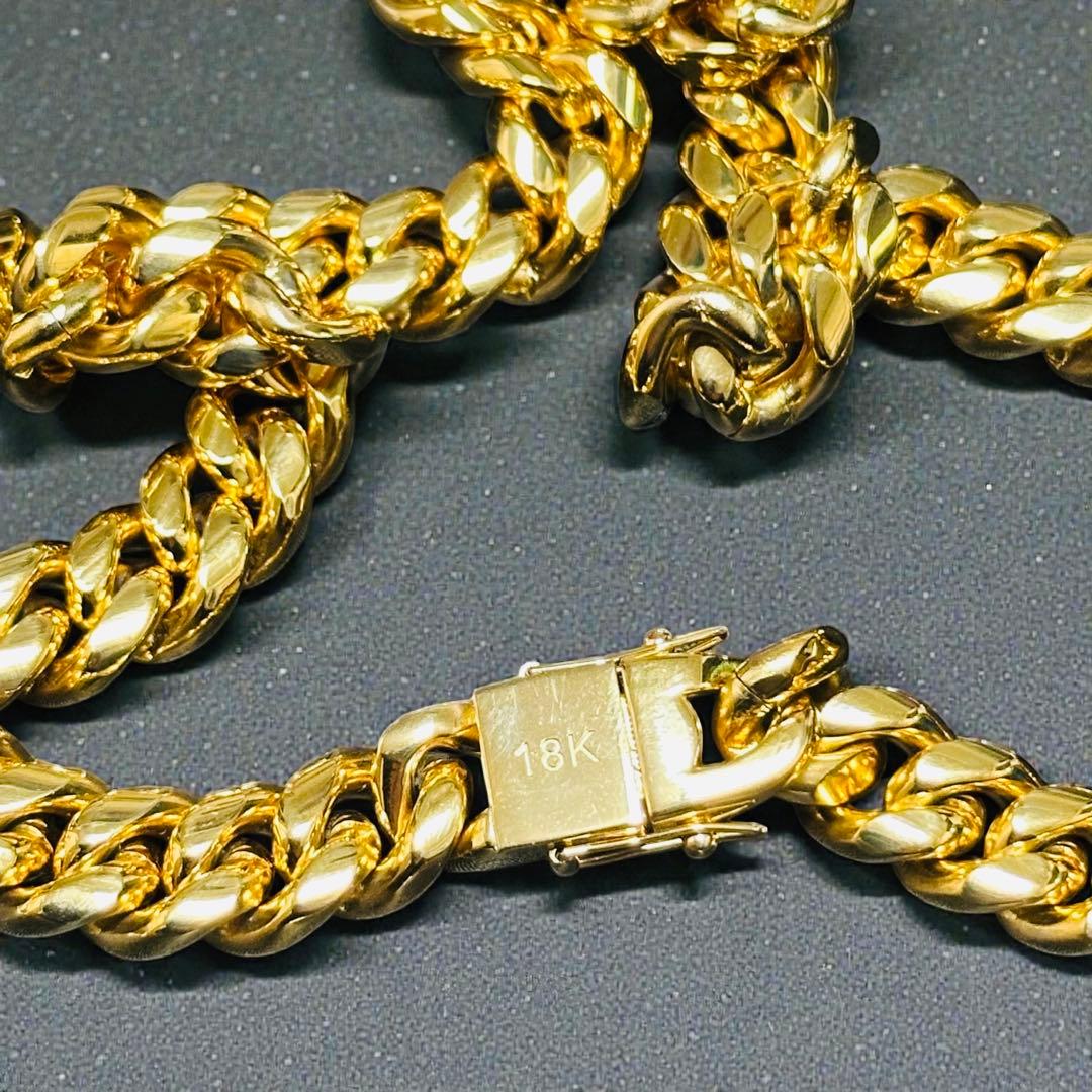 喜平ネックレス 50cm 幅12mm 18K刻印 ステンレス ゴールドチェーン