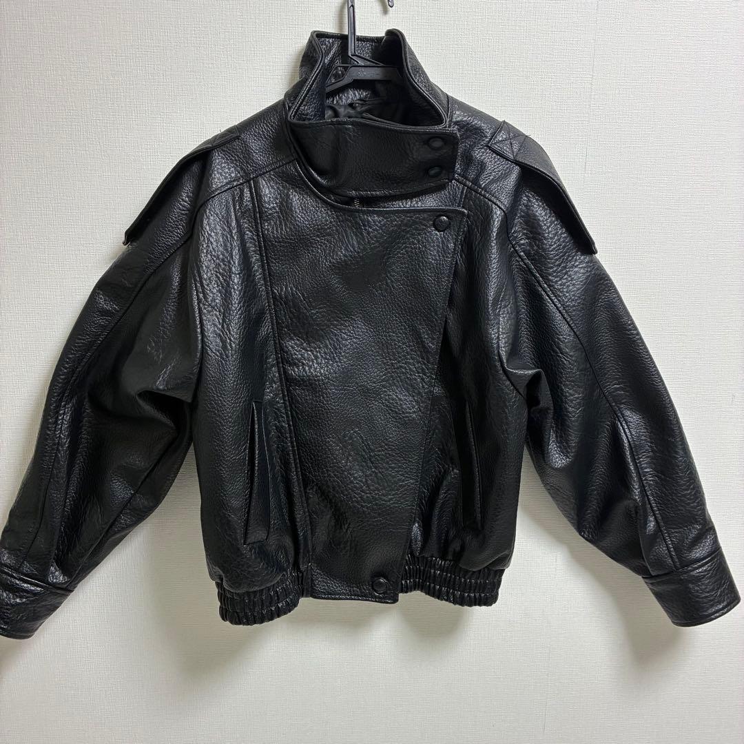 ZARA ブラック ハイネックフェイクレザージャケットXS