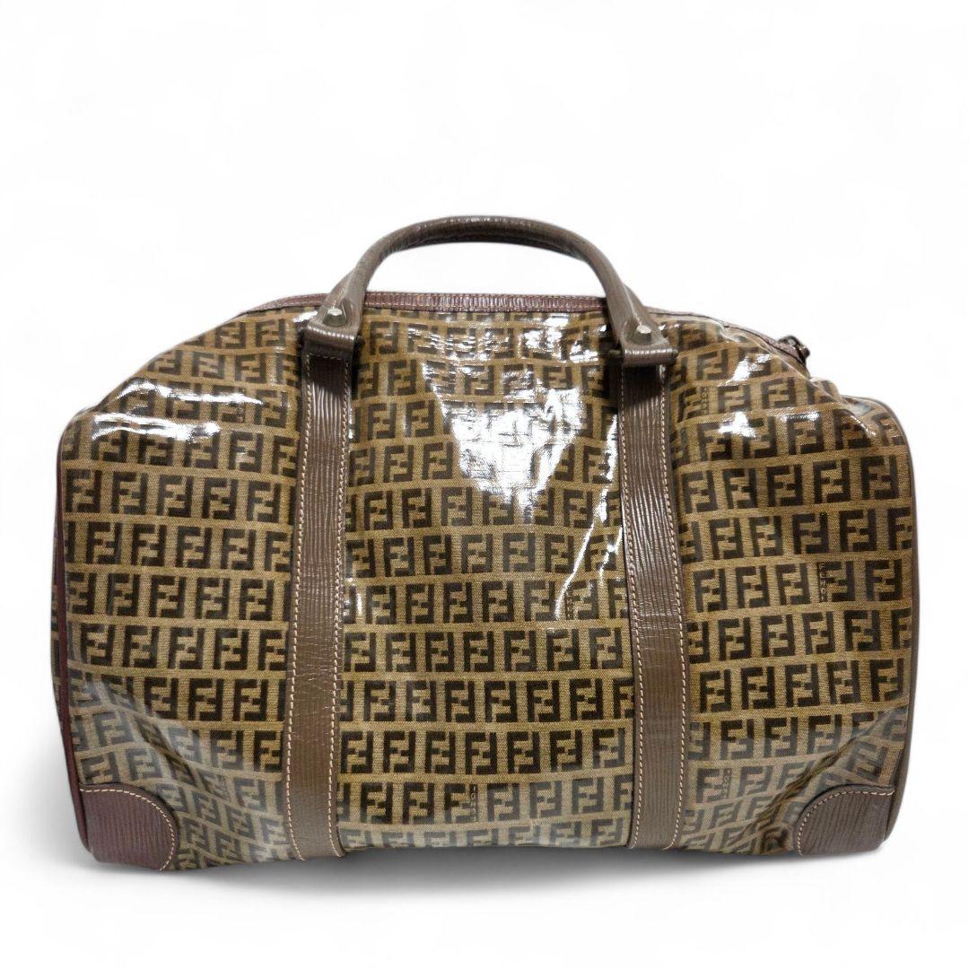 FENDI ズッカ柄 ボストンバッグ エナメル ブラウン