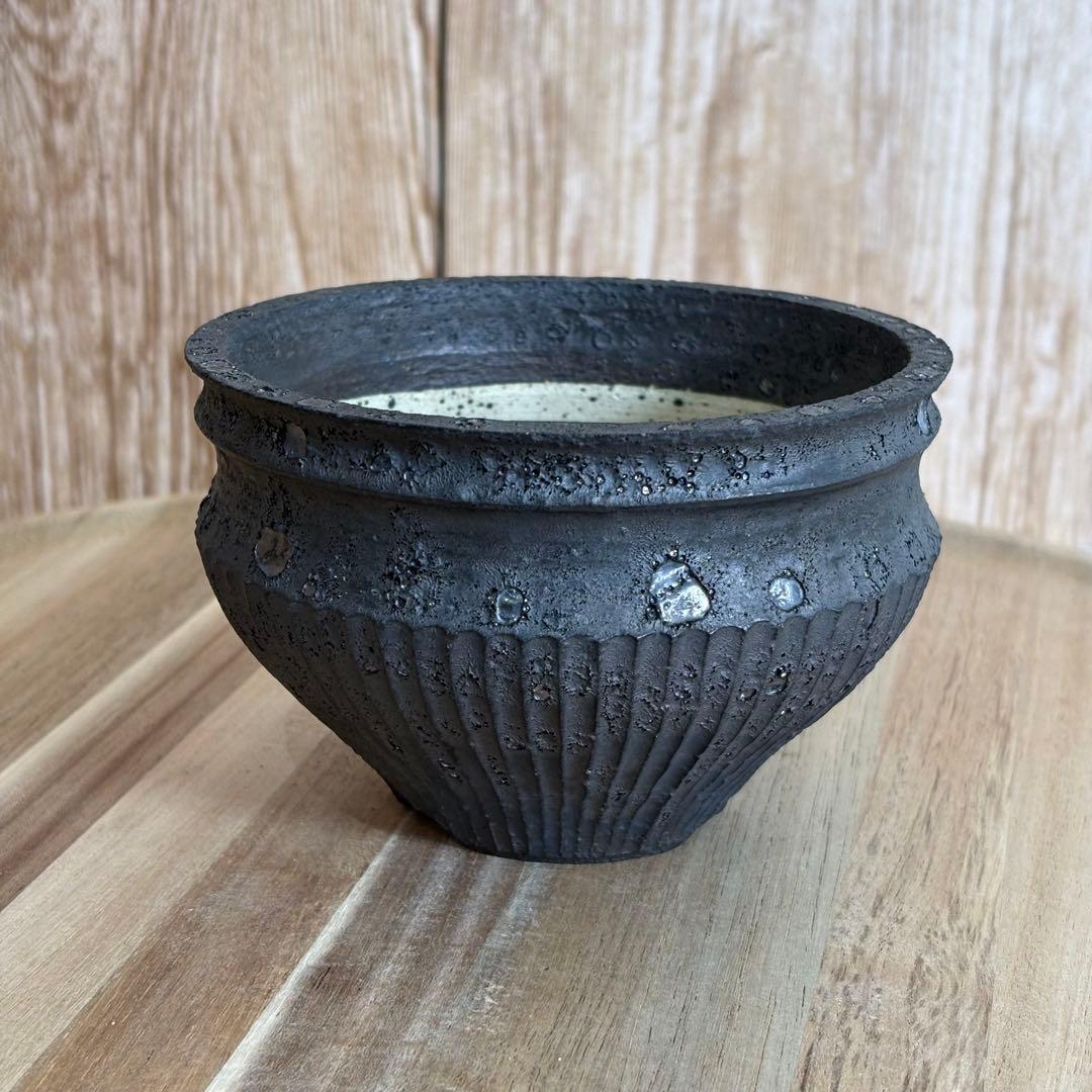 小野瀬一　陶器鉢　しのぎ　植木鉢