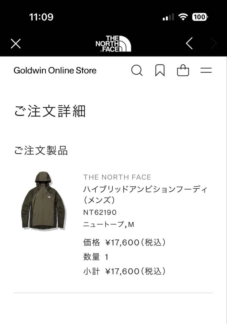 THE NORTH FACE ハイブリッドアンビションフーディ　NT 62190